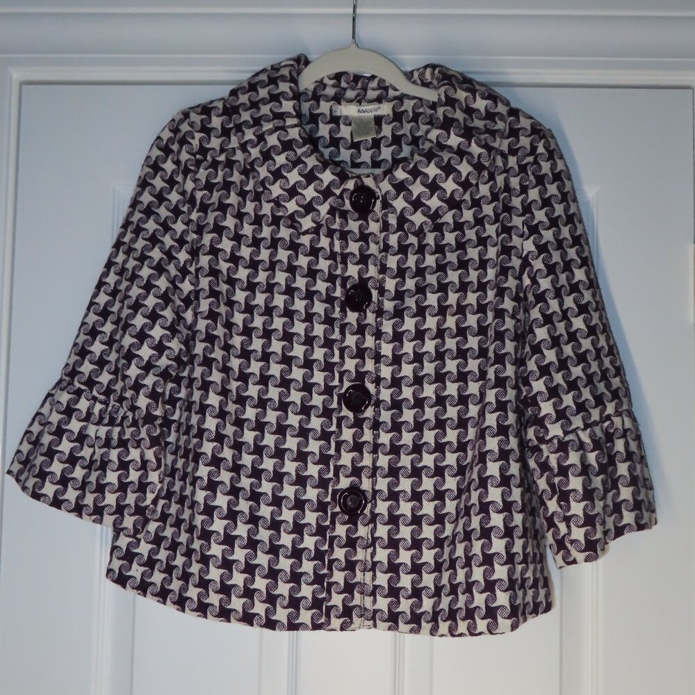 AAApple Blazer Lined Wool Blend Unique 3/4 Bell Sleeve peter Pan Collar Large